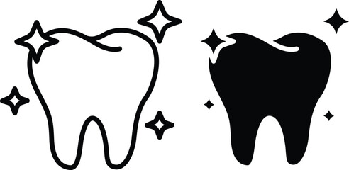 Perfect Clean Tooth Icon. White, Sparkling, and Healthy Enamel Shine or Vector Silhouette and Pictogram..eps
