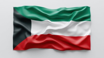 Obraz premium Kuwait flag stretched smoothly without folds photographed flat with sharp edges clearly visible minimal clean background for uncluttered
