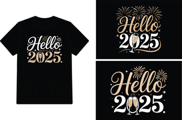 T-shirt mockup featuring a festive hello 2025 new year design.