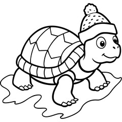 Cute cartoon turtle wearing a winter hat