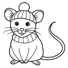 Cute mouse wearing a winter hat and scarf
