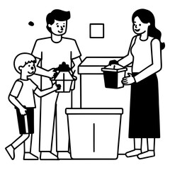 Family actively participates in recycling and waste management together