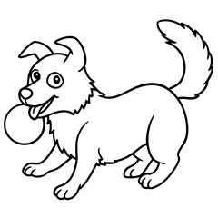 Happy cartoon dog playing with a ball outline