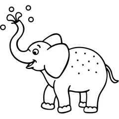 Happy elephant sprays water and bubbles
