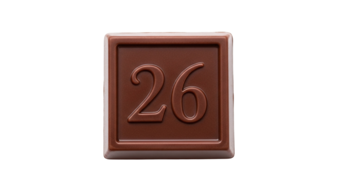 Chocolate number twentysix isolated on transparent background, a sweet treat for any occasion, perfect for birthdays, anniversaries, or just a delicious snack