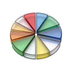Obraz premium Vibrant 3D pie chart with diverse colorful segments representing data analysis and business growth opportunities
