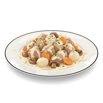 Blanquette de Veau &ndash; Elegant French Veal Cream Stew Vector Illustration