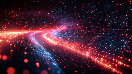 Illuminating Highway of Technology: A vibrant, neon-lit digital highway guides the viewer through a futuristic landscape, reflecting the speed and connectivity of modern technology.