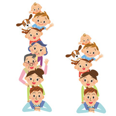 三世代家族と家族が縦に並んでいる