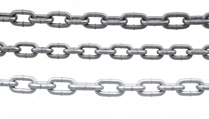 Fototapeta premium Three Silver Metal Chains on a White Background.