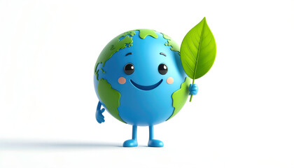 Obraz premium A cute earth cartoon character cheerfully promotes eco-friendly living and a sustainable future, emphasizing environmental awareness and a healthy planet for everyone.