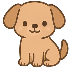 Fototapeta premium Joyful Puppy's Portrait: A cheerful cartoon puppy sits poised, radiating cuteness with an inviting smile, capturing the playful innocence and charm of a beloved pet.