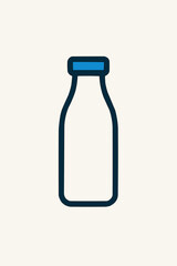 Flat Vector Milk Glass Bottle Illustration. Solid White and Blue Cap Beverage Graphic on White Background.