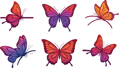 Colorful butterfly vector collection, purple orange and blue gradient insects, decorative nature design, artistic flying butterflies illustration set for design © Kartik Creative