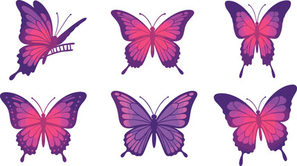 Vibrant pink and purple butterfly collection, gradient vector illustration, decorative flying insects, abstract nature design, elegant colorful butterfly art pattern © Kartik Creative