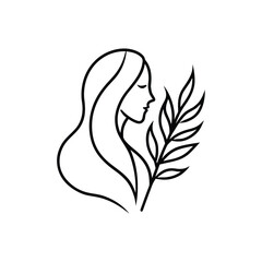 Minimalist Line Art of a Serene Woman's Profile with Delicate Botanical Elements