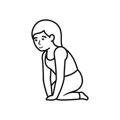 Line art illustration of a woman in a relaxed kneeling pose, exuding tranquility and mindfulness