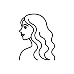 Simple line art illustration of a woman's side profile with flowing wavy hair, a delicate facial outline