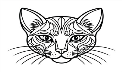 Obraz premium Stylized cat face line art with tribal patterns