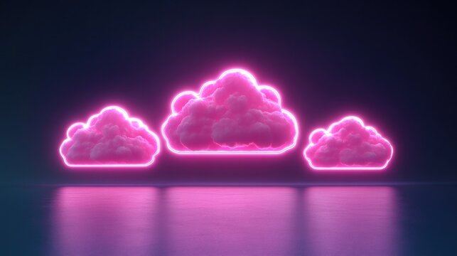 Three glowing pink clouds against a dark background