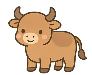 Fototapeta premium Smiling Cartoon Ox: Adorable cartoon illustration of a cheerful ox with a charming smile, embodies warmth and happiness.