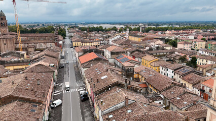 Panoramic Aerial View of Cortemaggiore's Historic Town Center Featuring a Central Avenue Lined with...