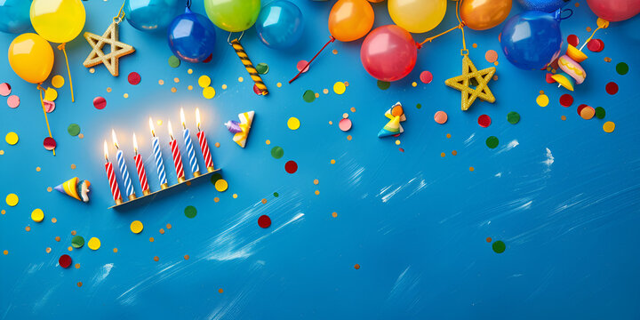 Bright Birthday Party Setup with Balloons, Candles, and Confetti for Your Special One"