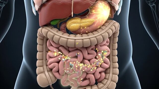 3D Animation of the Human Digestive System with Nutrient Absorption in Stomach and Intestines
