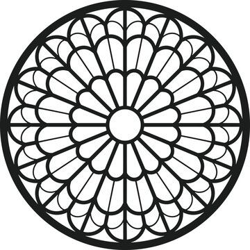 Black stained glass rose window vector on white background