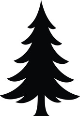 Black pine tree silhouette vector, simple evergreen illustration, minimal forest tree design, Christmas spruce icon, nature clipart, conifer shape graphic art