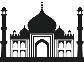 Black silhouette of a mosque with domes and minarets on a white background 3