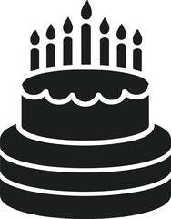 Black silhouette of a two tier birthday cake with seven lit candles
