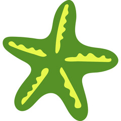 Green Starfish Illustration with Yellow Accents on Transparent Background Simple Cartoonish Style