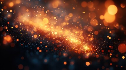 Obraz premium Cosmic Firework: A breathtaking view of cosmic light dance, with dazzling orange and gold glimmers scattered across the dark space, the light creates a magical and artistic moment