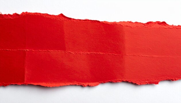 Red torn paper strip on white background with copy space, textured ripped paper, abstract banner