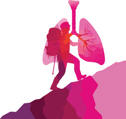 Lung Health Awareness Hiker – Flat Vector Illustration