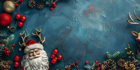 "Festive Christmas Decorations with Santa, Pinecones, and Baubles for Holiday Stock Photos"
