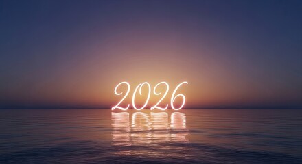 New Year 2026 Celebration on the Ocean at Sunset Reflection