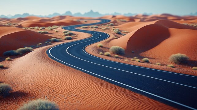 Winding road through red desert dunes - Powered by Adobe