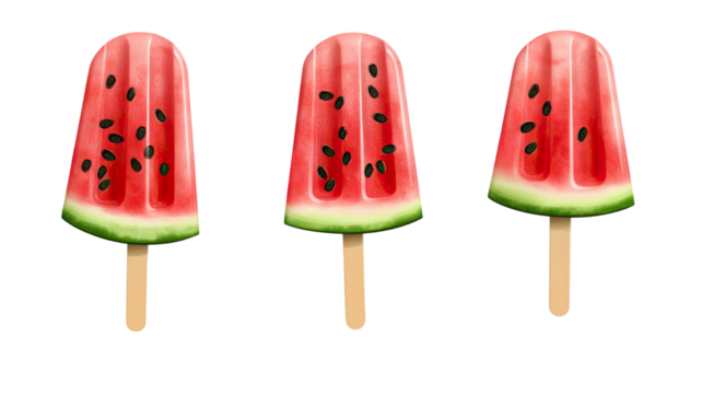 Watermelon popsicle showing refreshing summer dessert with juicy fruit flavor and vibrant frozen treat detail isolated on white background