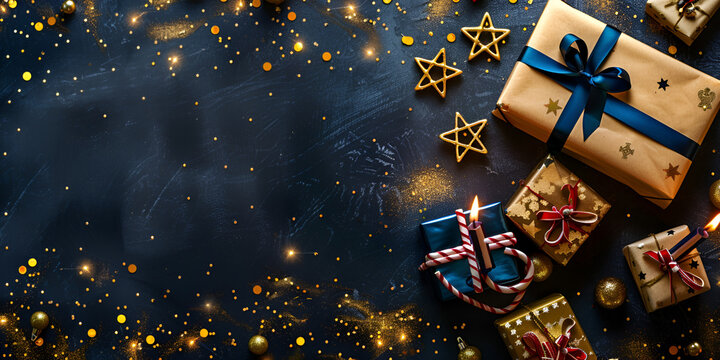 Merry Christmas with Beautifully Wrapped Gifts and Golden Stars for Your Loved One"