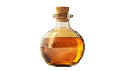 Vintage glass bottle with cork stopper showing transparent antique container with classic shape and old-fashioned detail isolated on white background
