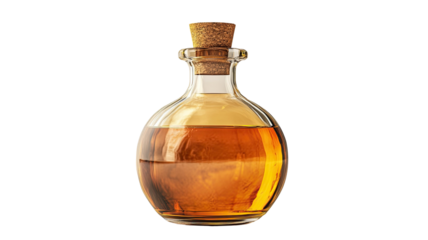 Vintage glass bottle with cork stopper showing transparent antique container with classic shape and old-fashioned detail isolated on white background