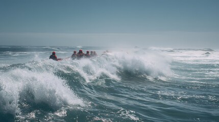 Lifeguards training in open ocean with large swells