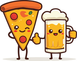 Pizza & Beer Cheers – Flat Vector Art