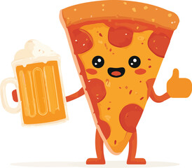 Pizza & Beer Cheers – Flat Vector Art
