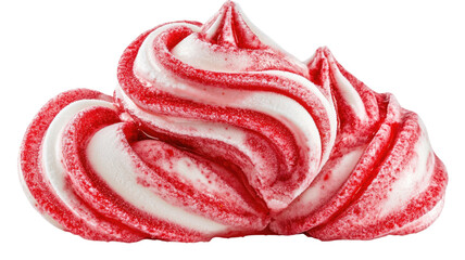 Variegated fruity raspberry swirl showing creamy dessert pattern with vibrant red color and delicious sweet texture detail isolated on white background