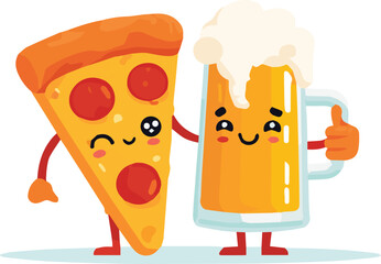 Pizza & Beer Cheers – Flat Vector Art
