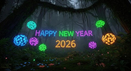 Happy New Year 2026 Forest Celebration Lights