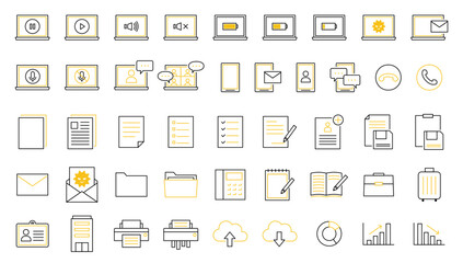 ビジネス　アイコン　ベクター　シンプル　複数　パソコン　スマホ　出張　プリンター　グラフ　社員証
